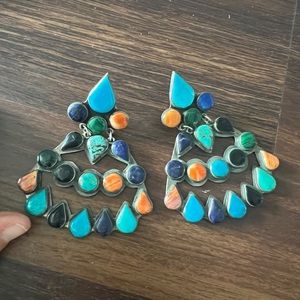 American Indian multi stone turquoise lapis earrings
